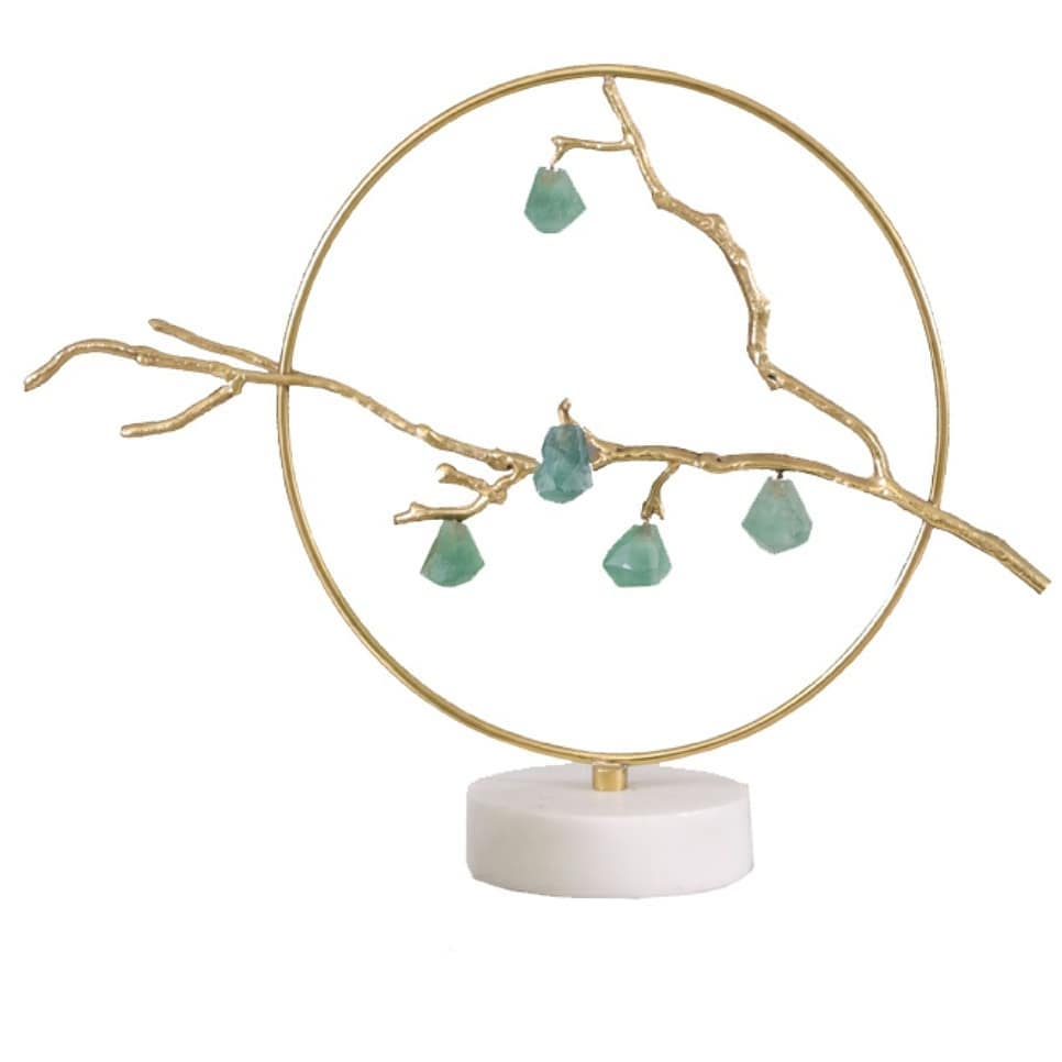 Статуэтка Ветка с кристаллами флюорита в кольце на подставке