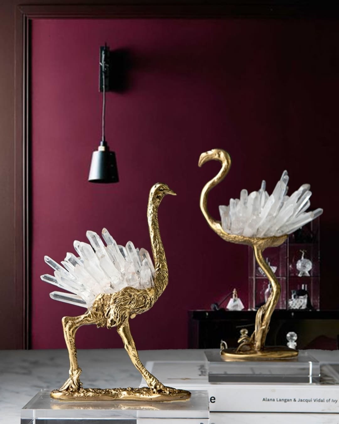 Статуэтка Фламинго  и Страус с кварцем на подставке