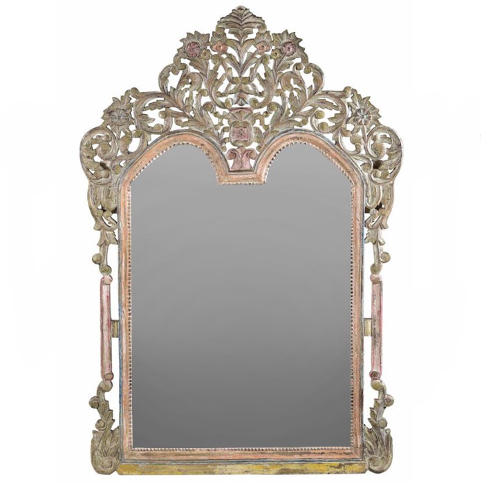 Зеркало из массива тика с растительным орнаментом