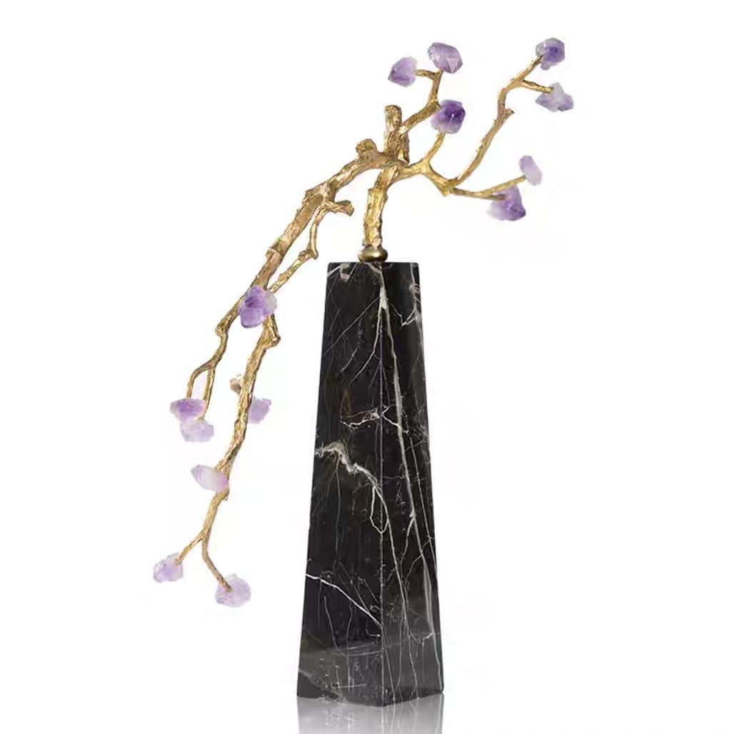 Статуэтка Деревце аметистов на высокой подставке из мрамора