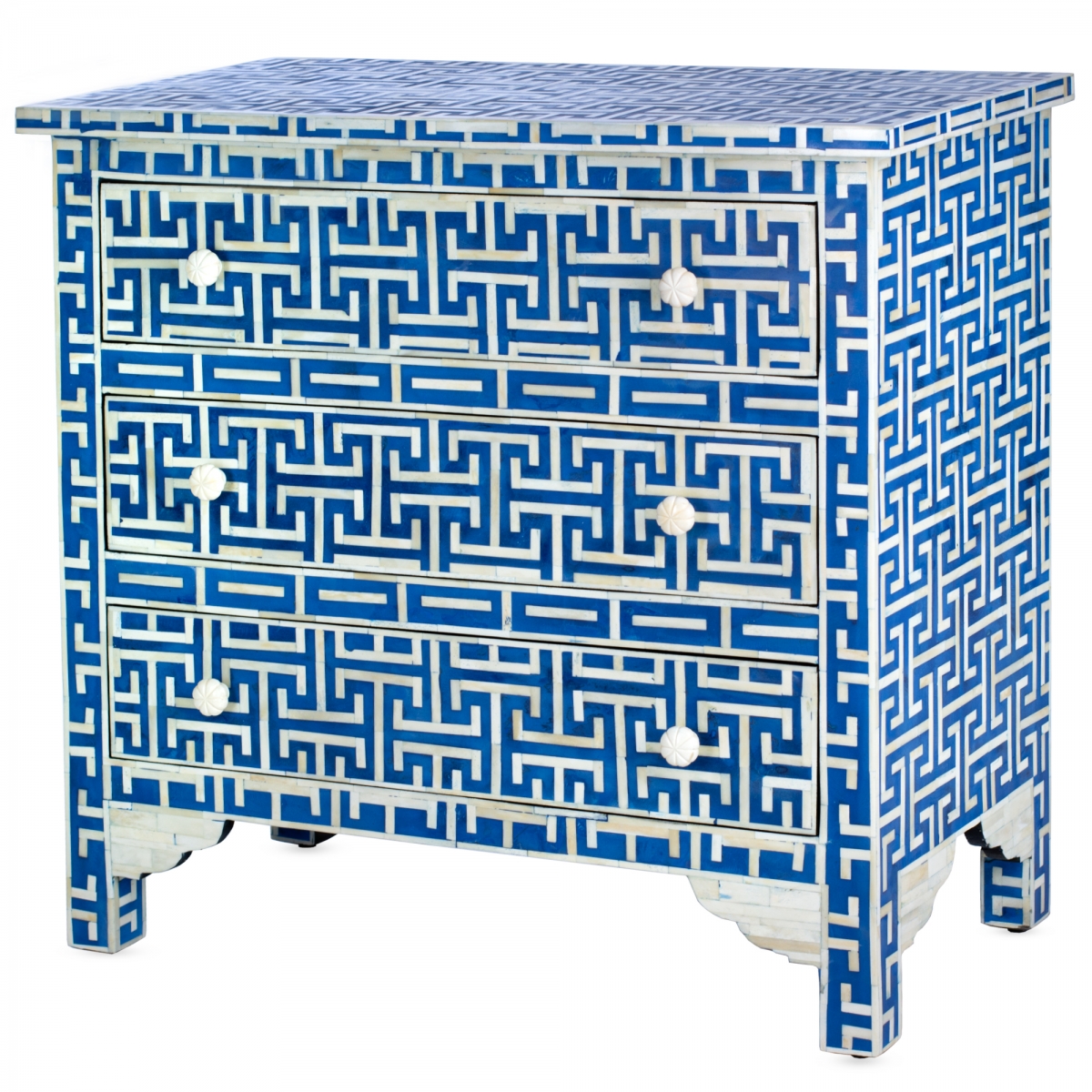 Комод синий орнамент кость Insignia Bone Inlay 3 Drawer Chest