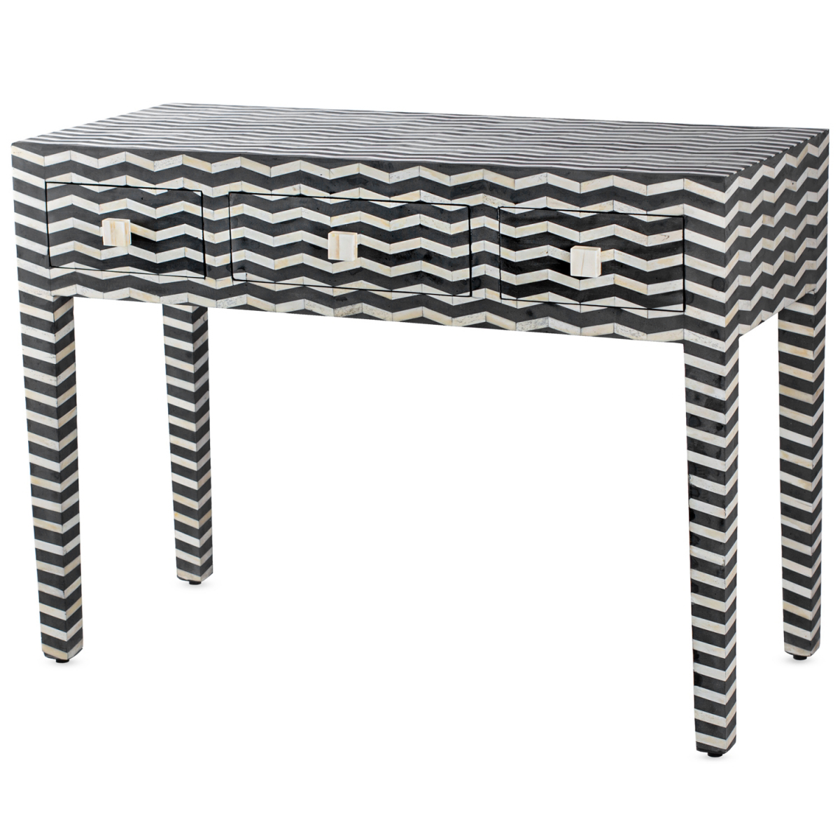 Стол рабочий черно-белый кость BONE INLAY TABLE 3 DRAWER