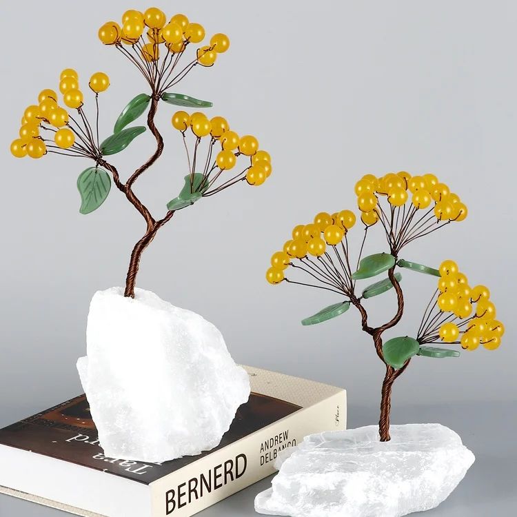 Статуэтка Деревце из самоцветов на подставке из кварца