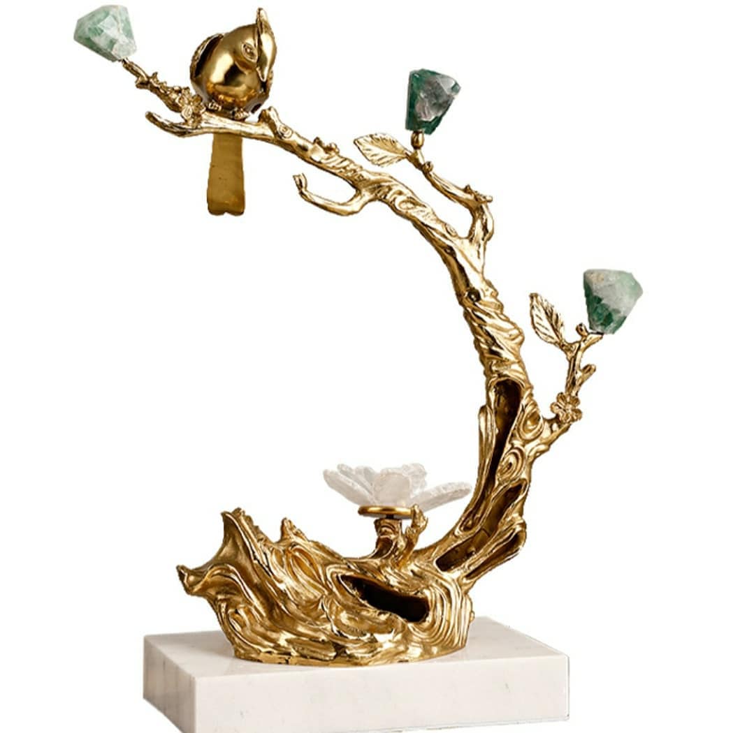 Статуэтка Романтичная птичка на ветке с флюоритом на подставке