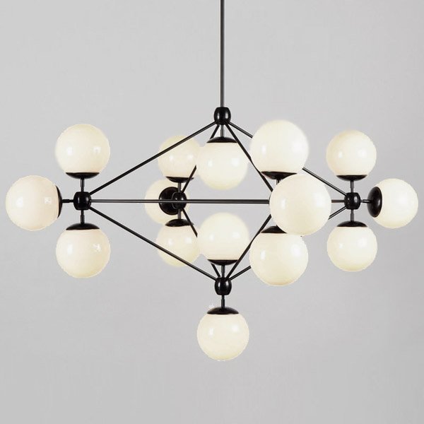 Modo Chandelier Black and White Glass 15-21 Globes designed by Jason Miller
