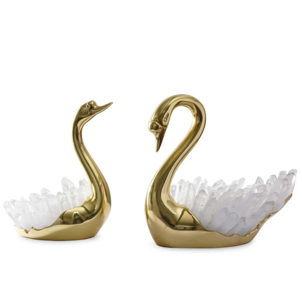 Статуэтка Лебеди из латуни и кристаллов горного хрусталя
