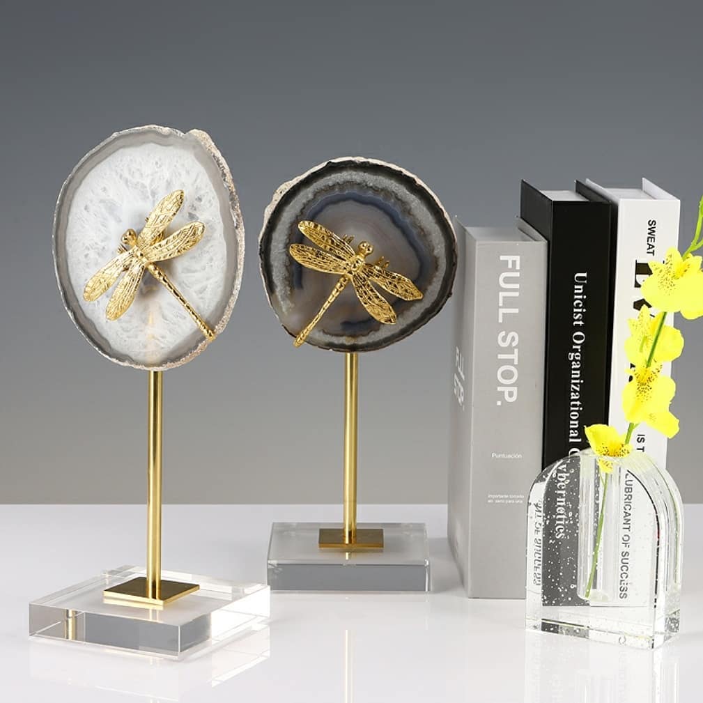 Статуэтка Стрекоза на срезе агата на подставке S