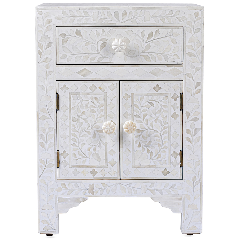 Тумбочка с инкрустацией BONE INLAY BEDSIDE Белая