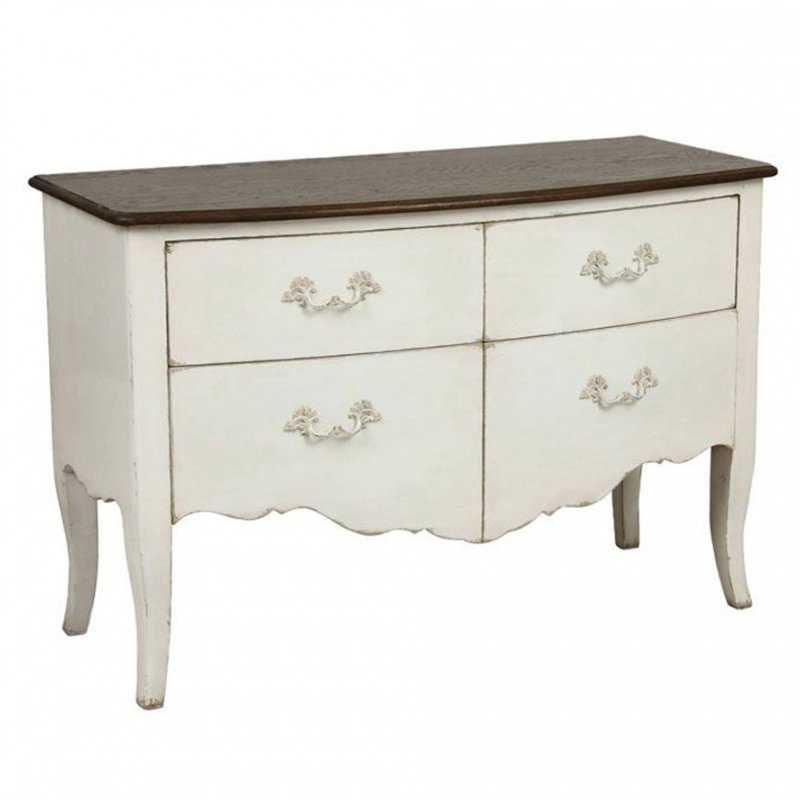 Комод Прованс COMMODE BLANCHE 4 TIROIRS EN EPICEA ET PLATEAU CHENE NATUREL HFX500L121