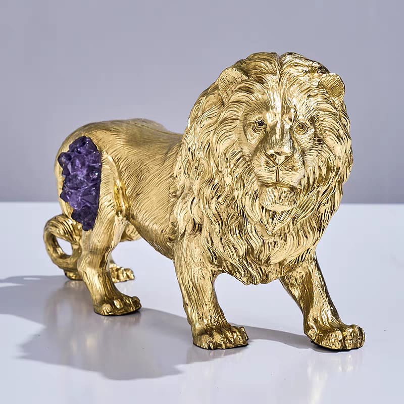 Статуэтка Лев из латуни с кристаллами аметистов