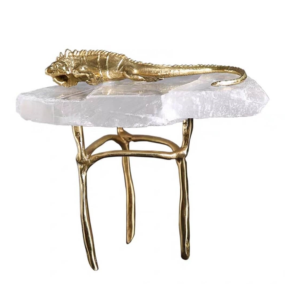 Статуэтка Игуана на кварце и латунной треноге