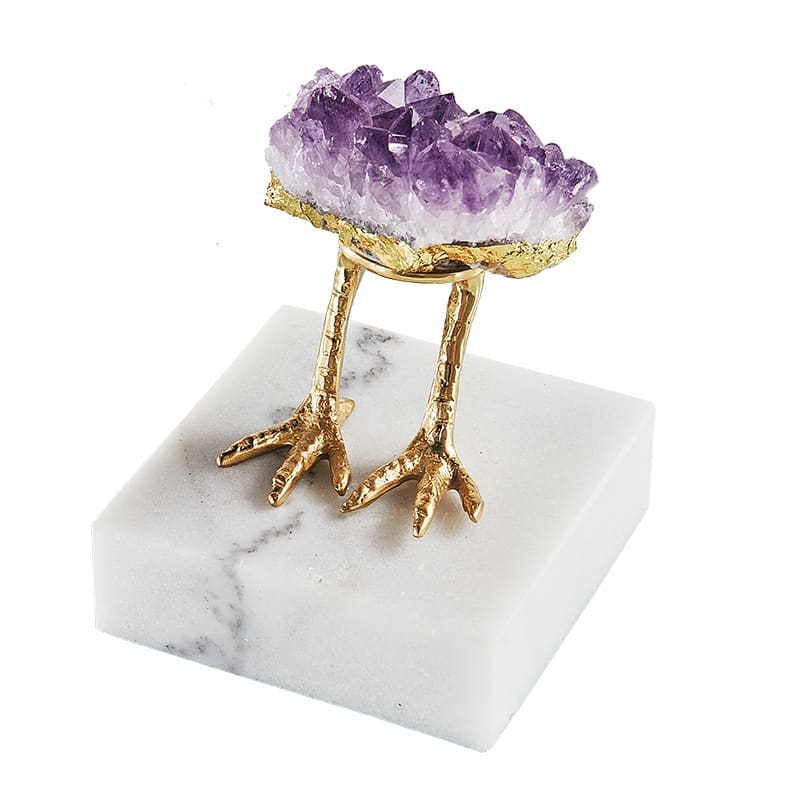 Статуэтка Друзы аметистов на коротких куриных ножках на подставке